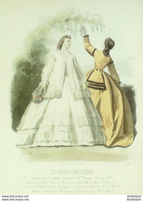 Gravure Les Modes Parisiennes 1863 #1111 Robes gros de Naples Cie Royale