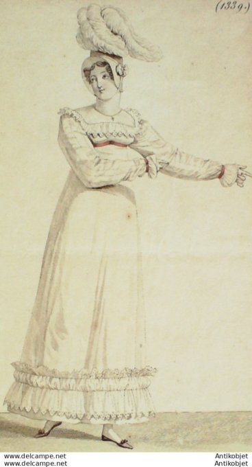 Gravure de mode Costume Parisien 1813 n°1339 Robe faite en chemise