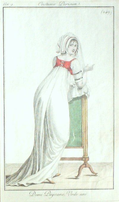 Gravure Mode Costume Parisien 1800 an  9 # 249 (eau forte old Fashion plate