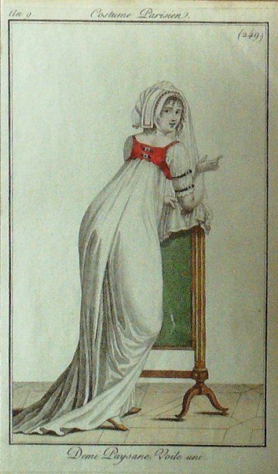 Gravure Mode Costume Parisien 1800 an  9 # 249 (eau forte old Fashion plate