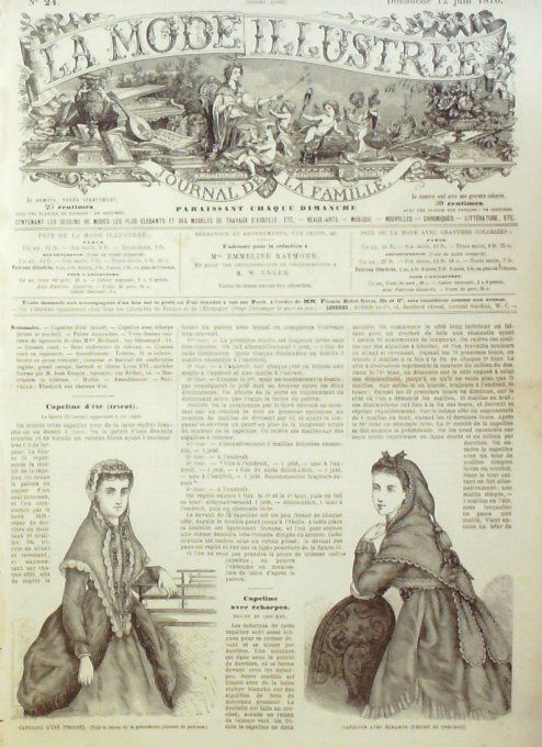Journal Mode illustrée 1870 # 24 Capeline d'été