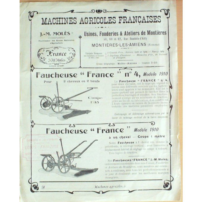 Catalogue MACHINES AGRICOLES françaises 1910