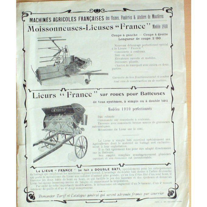Catalogue MACHINES AGRICOLES françaises 1910