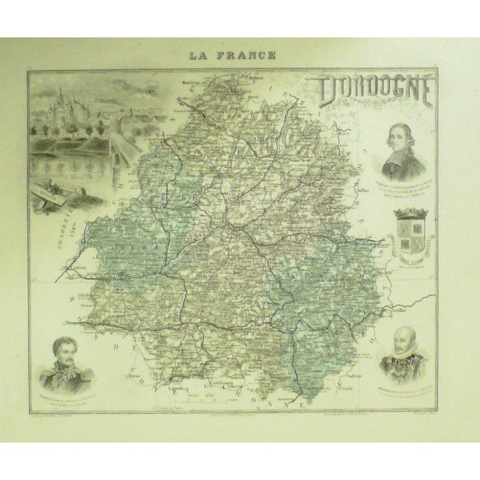 Carte Dordogne (24) Perigueux Graveur Lecoq Waltner Barbier 1868