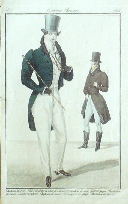 Gravure Mode Costume Parisien 1827 # 2503 (eau forte old Fashion plate