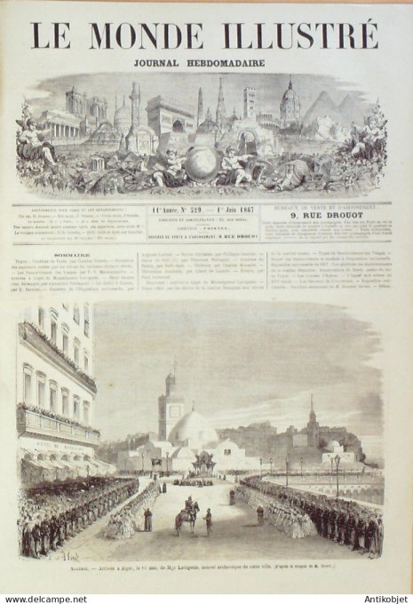 Le Monde illustré 1867 n°529 Algérie Alger Tunis Palais du Bey  de Tunis Courses Epsom