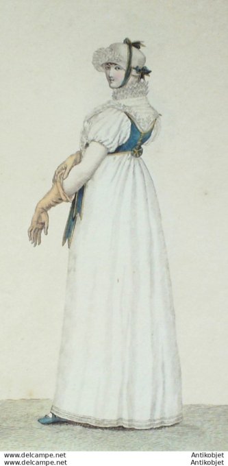 Gravure de mode Costume Parisien 1807 n° 833 Fichu surmonté d'une colerette