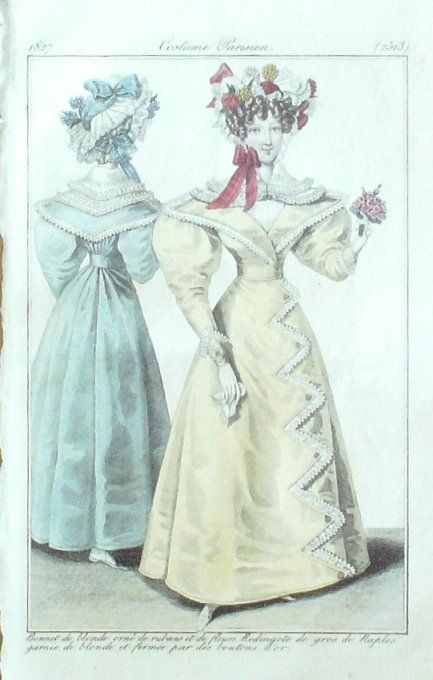 Gravure Mode Costume Parisien 1827 # 2513 (eau forte old Fashion plate