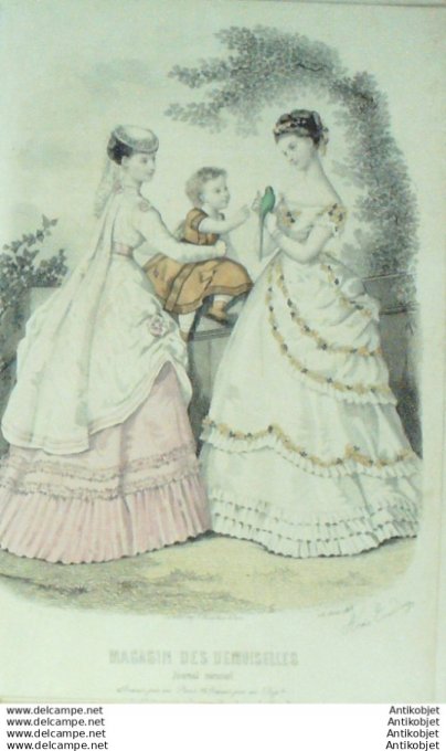 Gravure Mode Magasin Demoiselles 1868 #  8 (aquarellee Old Fashion plate)