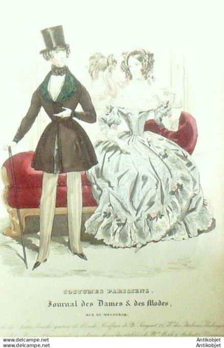 Gravure Mode Costume Parisien 1837 # 3503 (eau forte old Fashion plate