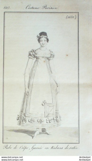Costume Parisien 1817 # 1631 Robe crêpe garnie en rubans