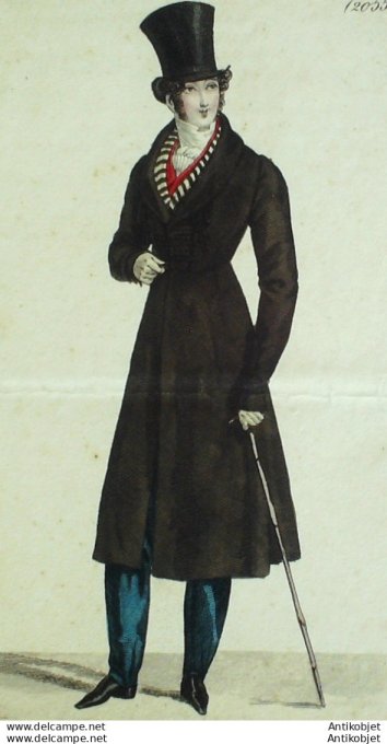 Costume Parisien 1822 # 2055 Redingote drap homme à shall canne