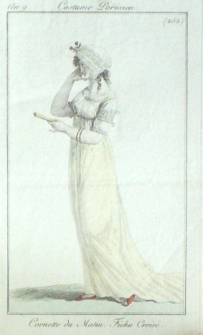 Gravure Mode Costume Parisien 1800 an  9 # 252 (eau forte old Fashion plate