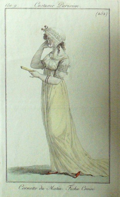 Gravure Mode Costume Parisien 1800 an  9 # 252 (eau forte old Fashion plate