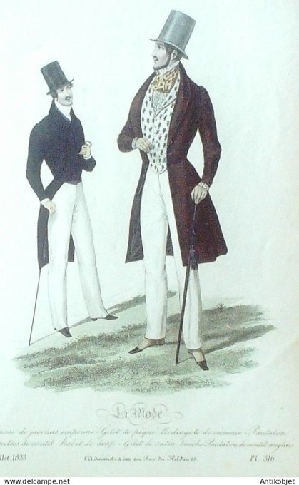 Gravure La mode 1833 # 316 (aquarelle old Fashion plate)