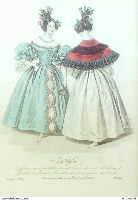 Gravure La mode 1834 # 362 (aquarelle old Fashion plate)