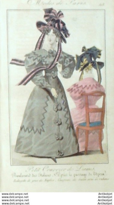Gravure Mode Courrier des Dames 1826 #  518 (eau forte old Fashion plate)