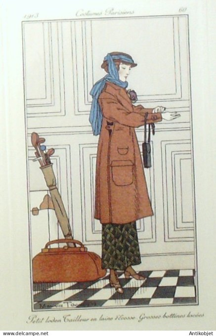 Gravure de mode Costume Parisien 1913 pl.060 TAQUOY Maurice Tailleur