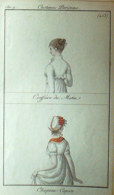 Gravure Mode Costume Parisien 1800 an  9 # 253 (eau forte old Fashion plate