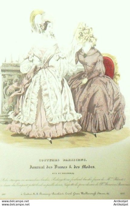 Gravure Mode Costume Parisien 1837 # 3492 (eau forte old Fashion plate
