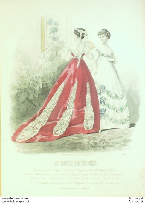 Gravure Les Modes Parisiennes 1865 #1247 Robes de bal Maison Pieffort