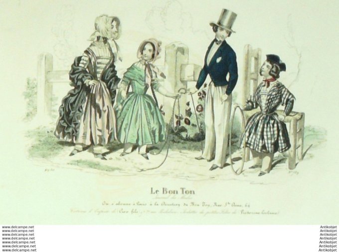 Gravure Mode Le Bon Ton 1843 # 759 (aquarelle old fashion plate)