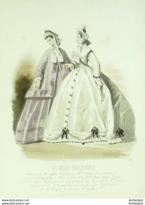 Gravure Les Modes Parisiennes 1863 #1112 Robes velours Maison Cagelin