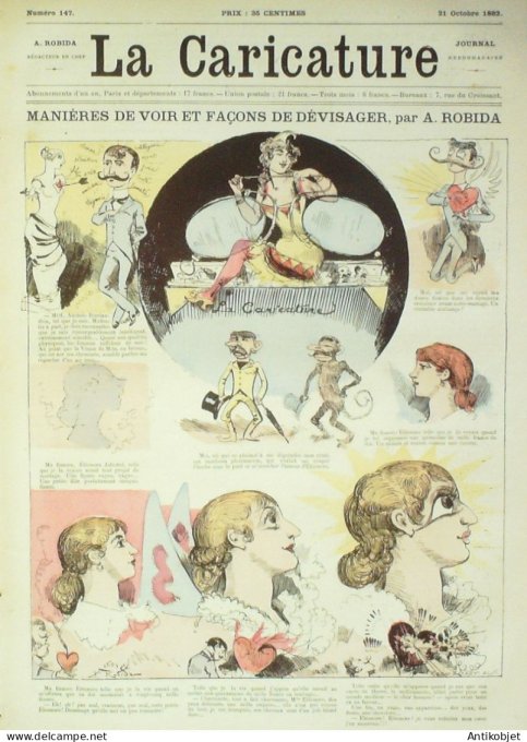 La Caricature 1882 #147 Manières de voir et dévisager Robida Vaudeville Loys Trock