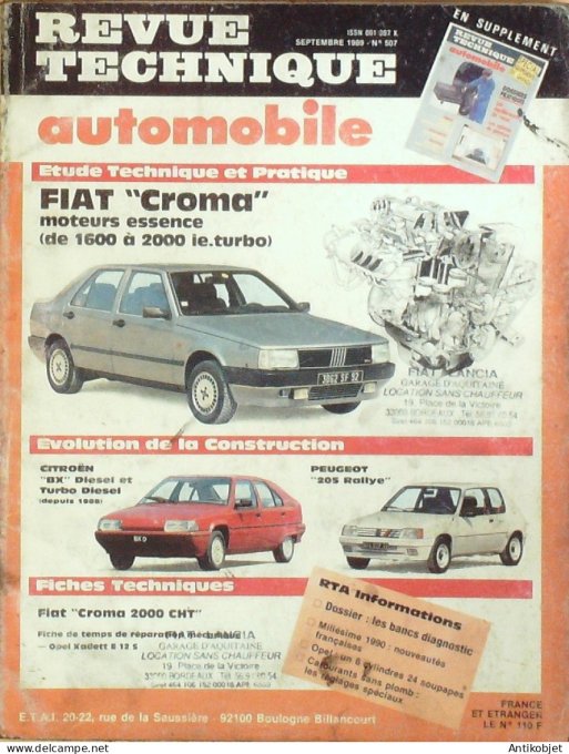 Revue Tech. Automobile 1989 n°507 Fiat Croma Citroen BX Peugeot 205