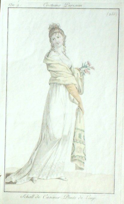 Gravure Mode Costume Parisien 1800 an  9 # 255 (eau forte old Fashion plate