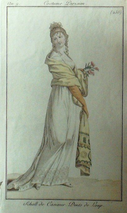Gravure Mode Costume Parisien 1800 an  9 # 255 (eau forte old Fashion plate