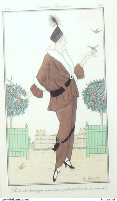 Gravure de mode Costume Parisien 1914 pl.141 HONORE H Robe de Juvetyn
