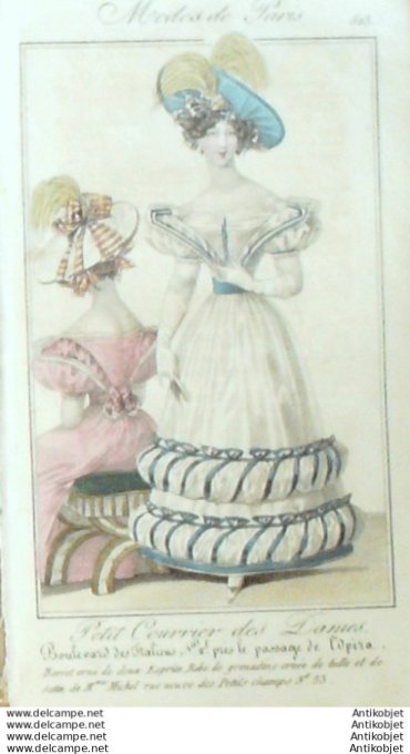 Gravure Mode Courrier des Dames 1826 #  523 (eau forte old Fashion plate)