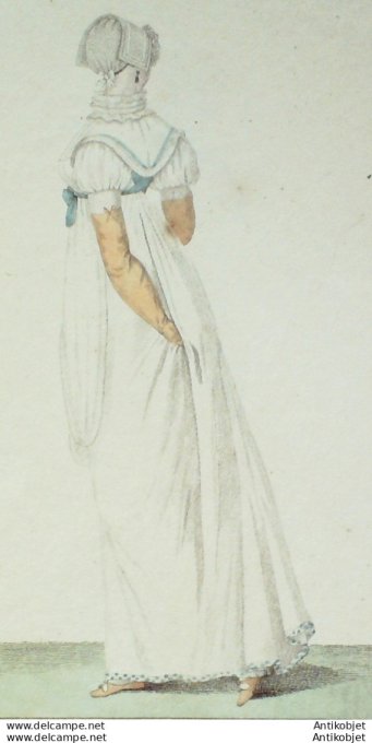 Gravure de mode Costume Parisien 1807 n° 835 Fichu à pointes de mantelet