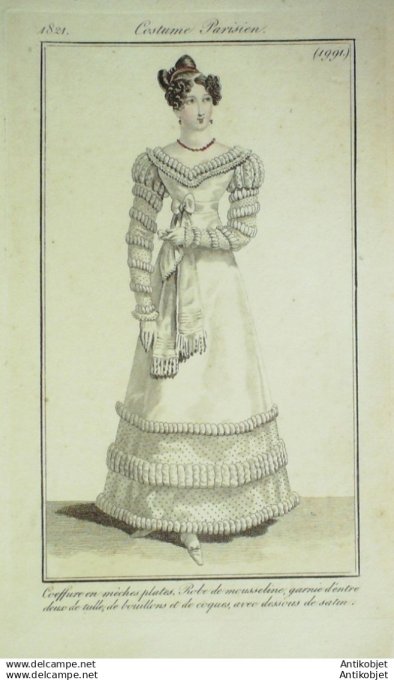 Gravure Mode Costume Parisien 1821 # 1991 (eau forte old Fashion plate
