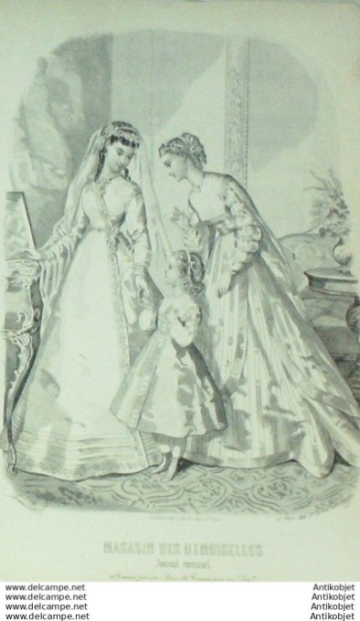 Gravure Mode Magasin Demoiselles 1868 #  3 (aquarellee Old Fashion plate)