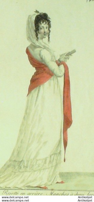Gravure de mode Costume Parisien 1802 n° 420 (An 11) Voile rejetté