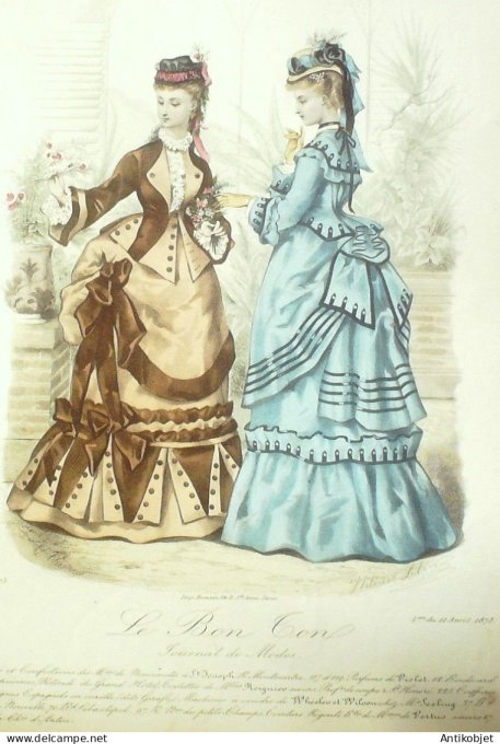 Gravure Mode Le Bon Ton 1873 # 73 (aquarelle old fashion plate)