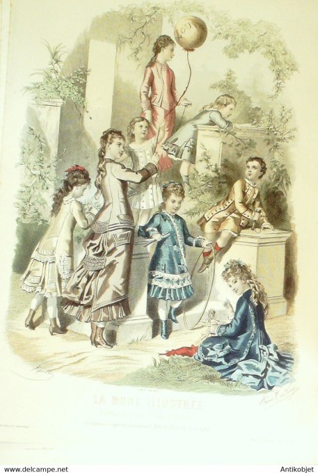 Gravure de mode La Mode illustrée 1877 n°21 (Costumes d'enfants)