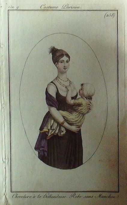 Gravure Mode Costume Parisien 1800 an  9 # 258 (eau forte old Fashion plate