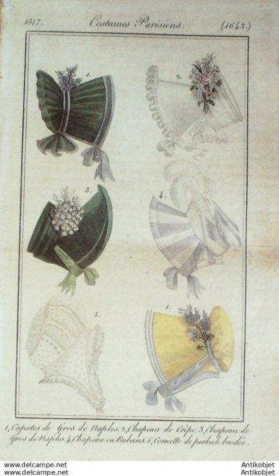 Gravure Mode Costume Parisien 1817 # 1642 (eau forte old Fashion plate