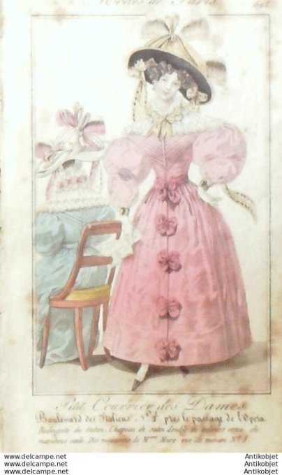 Gravure Mode Courrier des Dames 1826 #  598 (eau forte old Fashion plate)