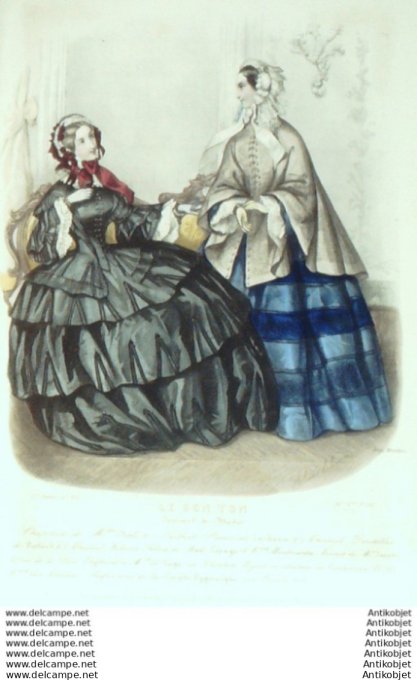 Gravure Mode Le Bon Ton 1853 20 # 33 (aquarelle old fashion plate)