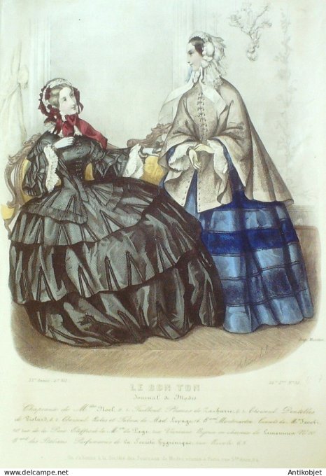 Gravure Mode Le Bon Ton 1853 20 # 33 (aquarelle old fashion plate)