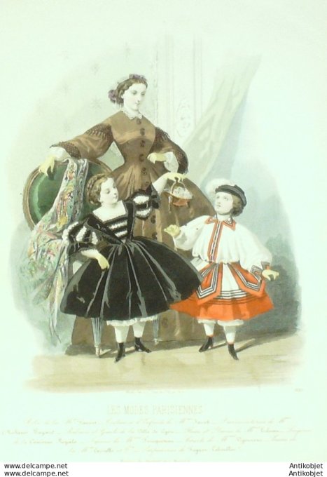 Gravure de mode Les modes parisiennes 1861 n° 935 Robe Gros Naples (Maison Fauvet)
