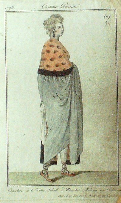 Gravure Mode Costume Parisien 1797 an  6 #  25 (eau forte old Fashion plate