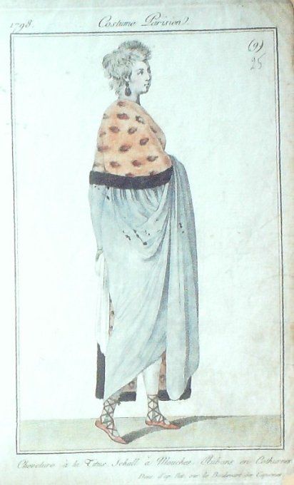 Gravure Mode Costume Parisien 1797 an  6 #  25 (eau forte old Fashion plate