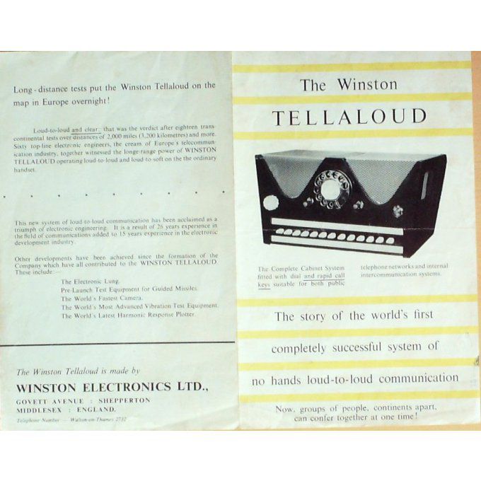 Catalogue THE WINSTON Tellaloud SHEPPERTON Télécom 1932