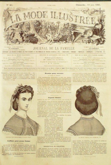 Journal Mode illustrée 1865 # 25 Coiffure jeune femme