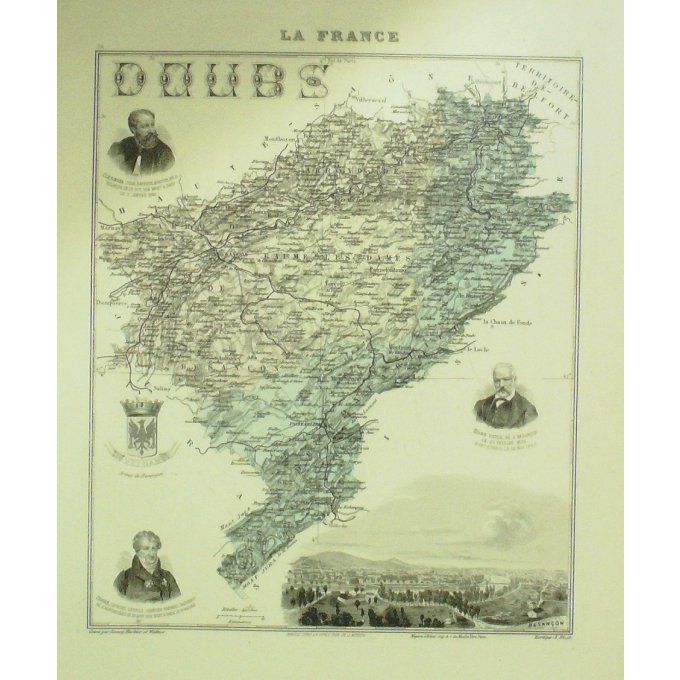 Carte Doubs (25) Besancon Graveur Lecoq Waltner Barbier 1868